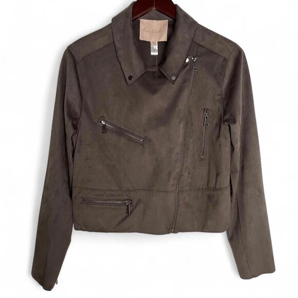 Hutch Anthropologie Faux Suede Moto Jacket Small Grey NWT Soft Lightweight Zip - Picture 9 of 9